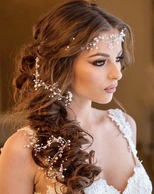 Wedding Hair Accessories - Pearl and Crystal Bridal Hair Vine - Available in Silver, Rose Gold and Yellow Gold