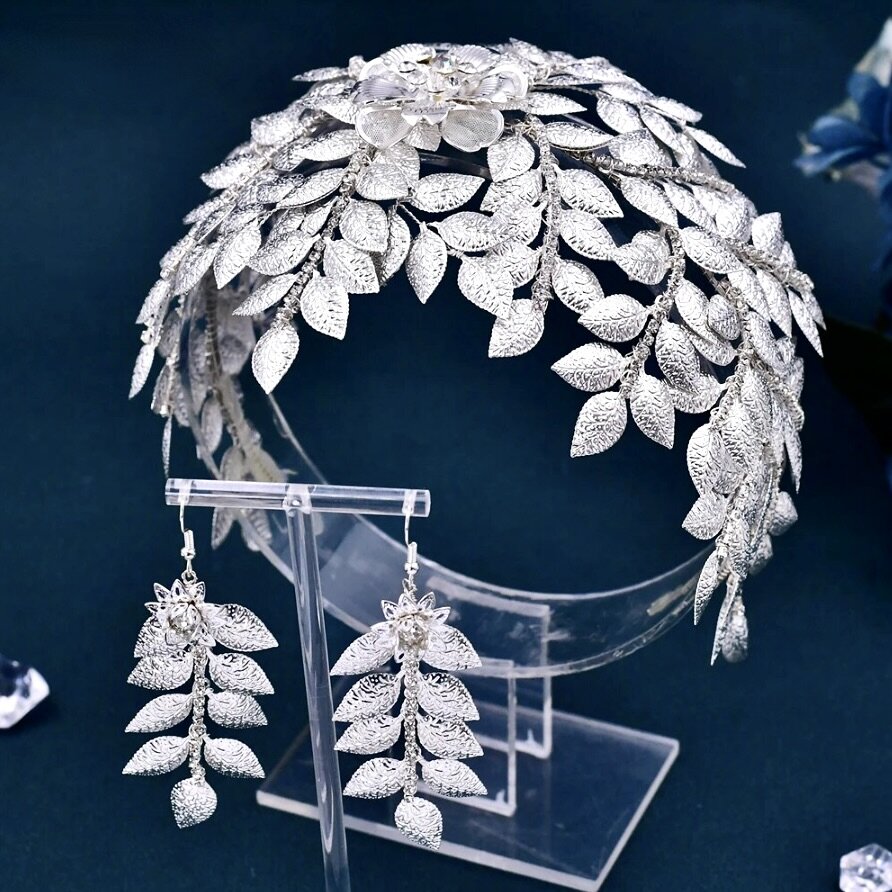 Wedding Headdress - Crystal Bridal Headdress and Earrings Set - Available in Silver and Gold