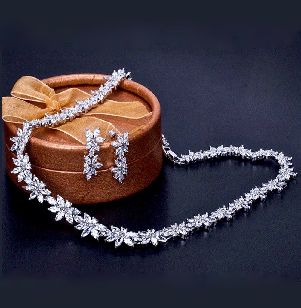 Wedding Jewelry - Silver Cubic Zirconia Bridal Jewelry Set  Edit alt text