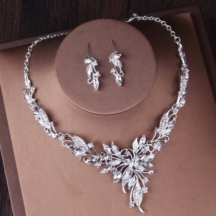 Wedding Jewelry and Accessories - Silver Cubic Zirconia 3-Piece Bridal Jewelry Set With Tiara