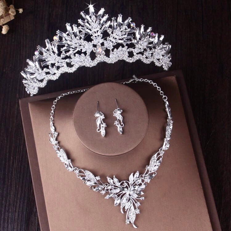 Adora by Simona Wedding Jewelry and Accessories - Silver Cubic Zirconia 3-Piece Bridal Jewelry Set with Tiara All Three Pieces