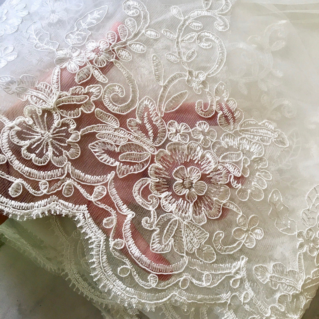 Adora by Simona Wedding Veils - Bridal Lace and 3D Flowers Mantilla Veil - Cathedral Length