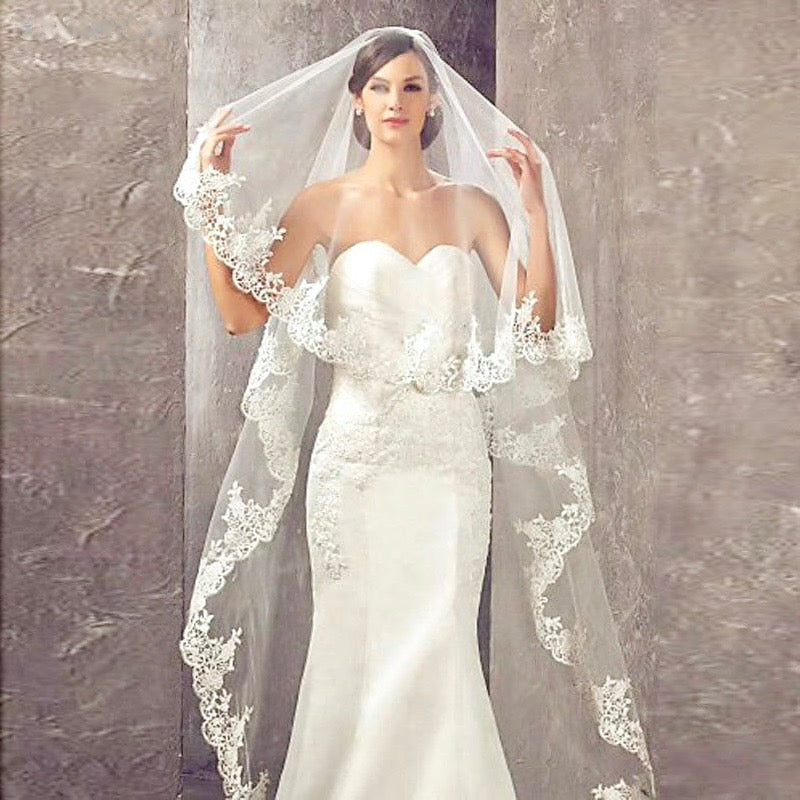 Adora by Simona Wedding Veils - Lace Edge Cathedral Bridal Veil - Available in White and Ivory Ivory