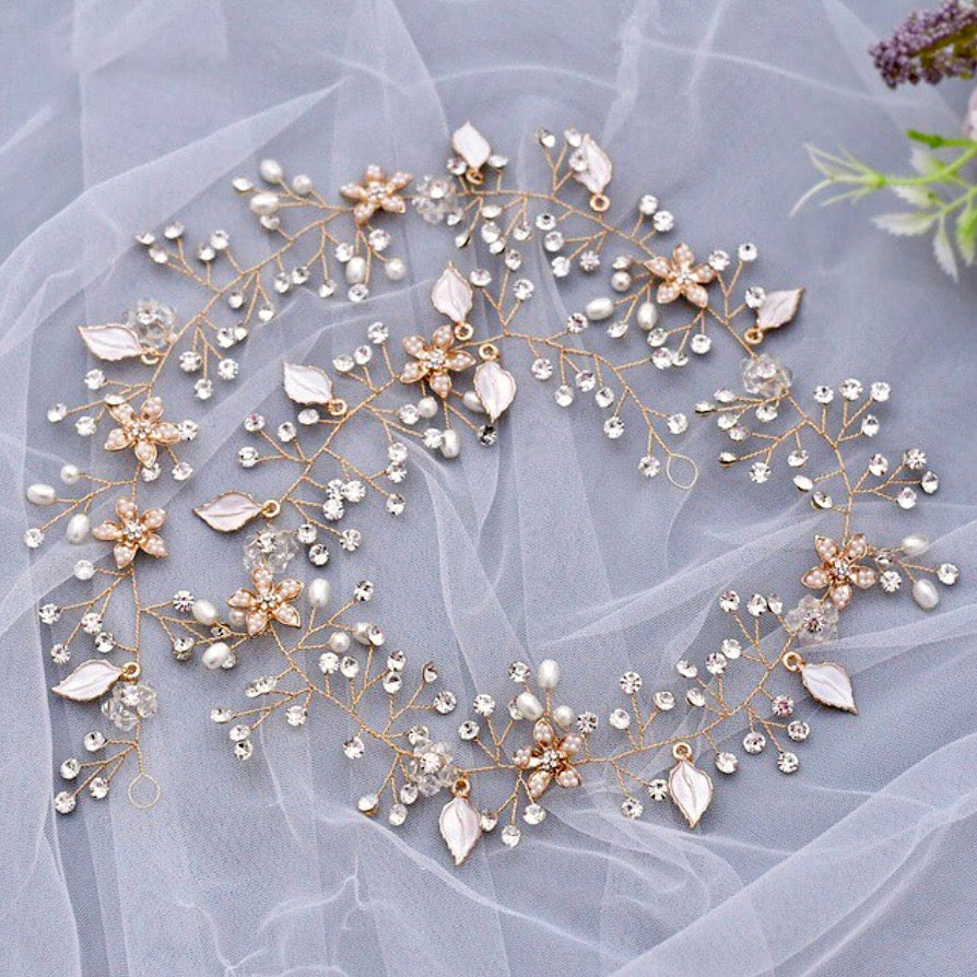 Wedding Hair Accessories - Pearl and Crystal Bridal Long Hair Vine - Available in Silver, Rose Gold and Yellow Gold