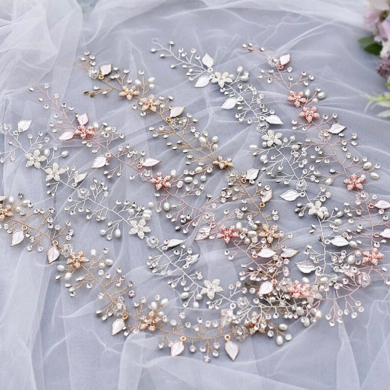 Wedding Hair Accessories - Pearl and Crystal Bridal Long Hair Vine - Available in Silver, Rose Gold and Yellow Gold