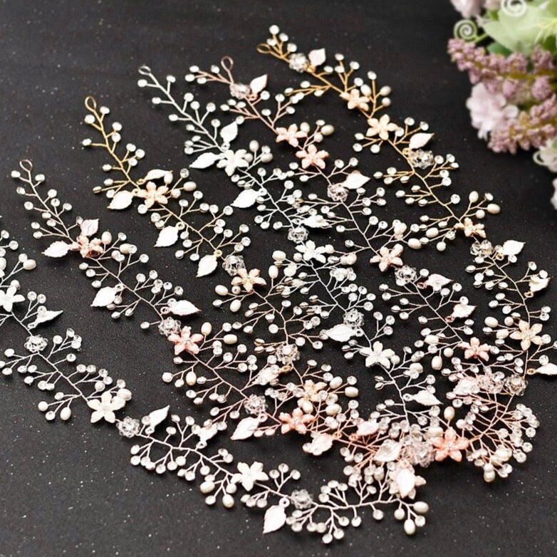 Wedding Hair Accessories - Pearl and Crystal Bridal Long Hair Vine - Available in Silver, Rose Gold and Yellow Gold