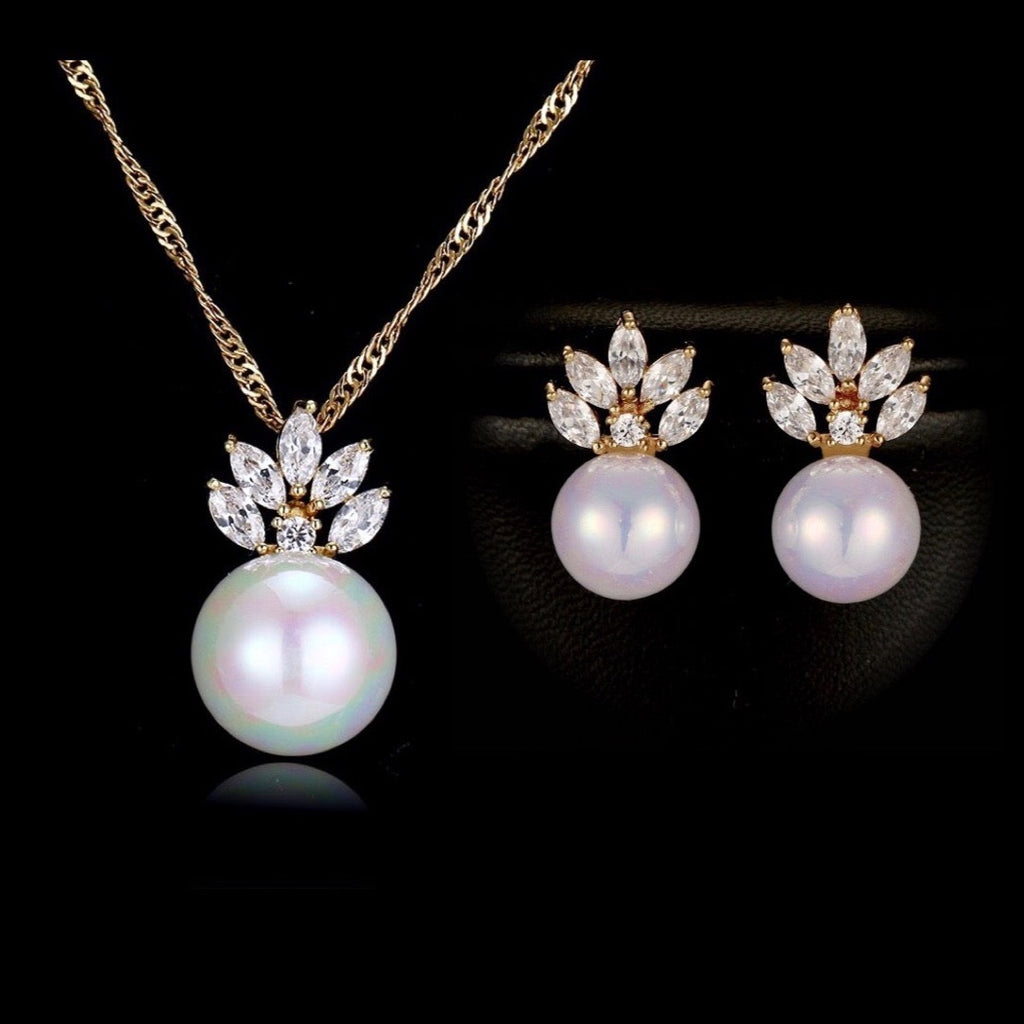 Wedding Pearl Jewelry - Pearl and Cubic Zirconia Jewelry Set