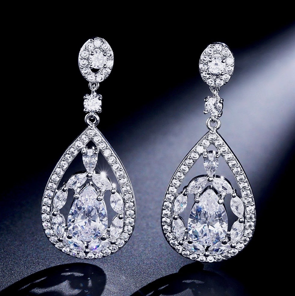 Wedding Jewelry - Cubic Zirconia Bridal Earrings - Available in Rose Gold and Silver