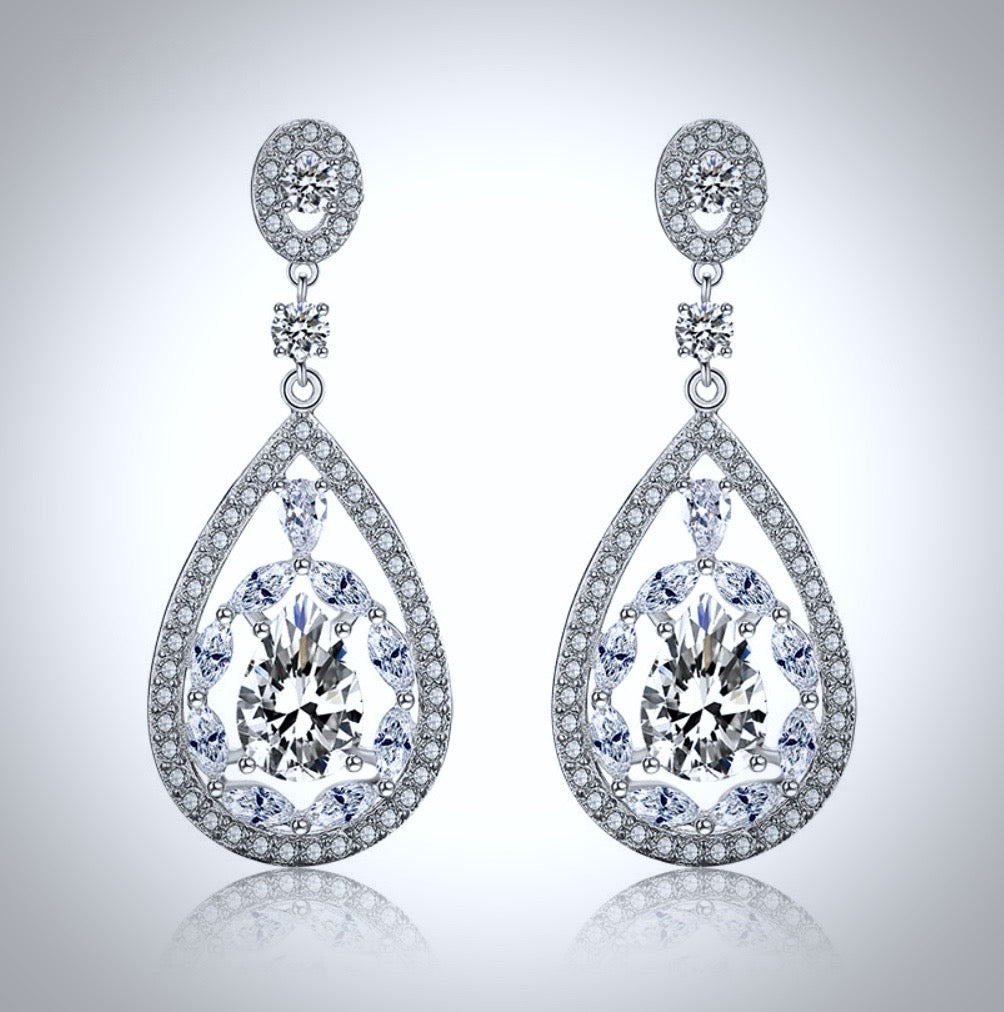 Wedding Jewelry - Cubic Zirconia Bridal Earrings - Available in Rose Gold and Silver
