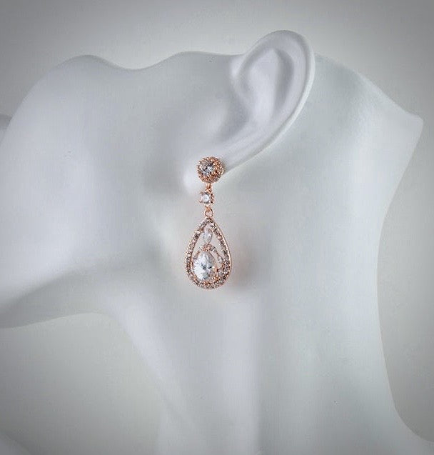Wedding Jewelry - Cubic Zirconia Bridal Earrings - Available in Rose Gold and Silver