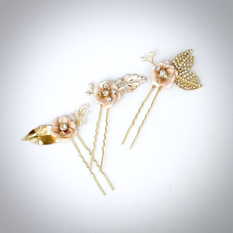 Wedding Hair Accessories - Bohemian Gold Bridal Headband, Hair Comb and Hair Pins Set