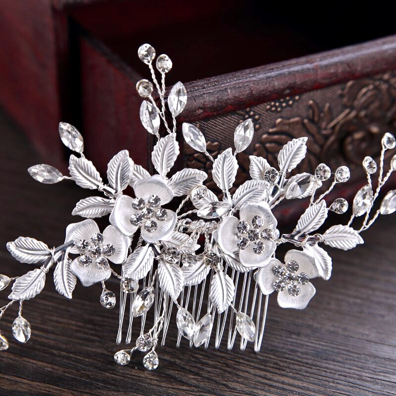 Wedding Hair Accessories - Floral Bridal Hair Comb - Available in Silver and Rose Gold