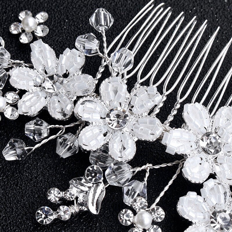 Wedding Hair Accessories - Silver Pearl and Crystal Bridal Hair Comb