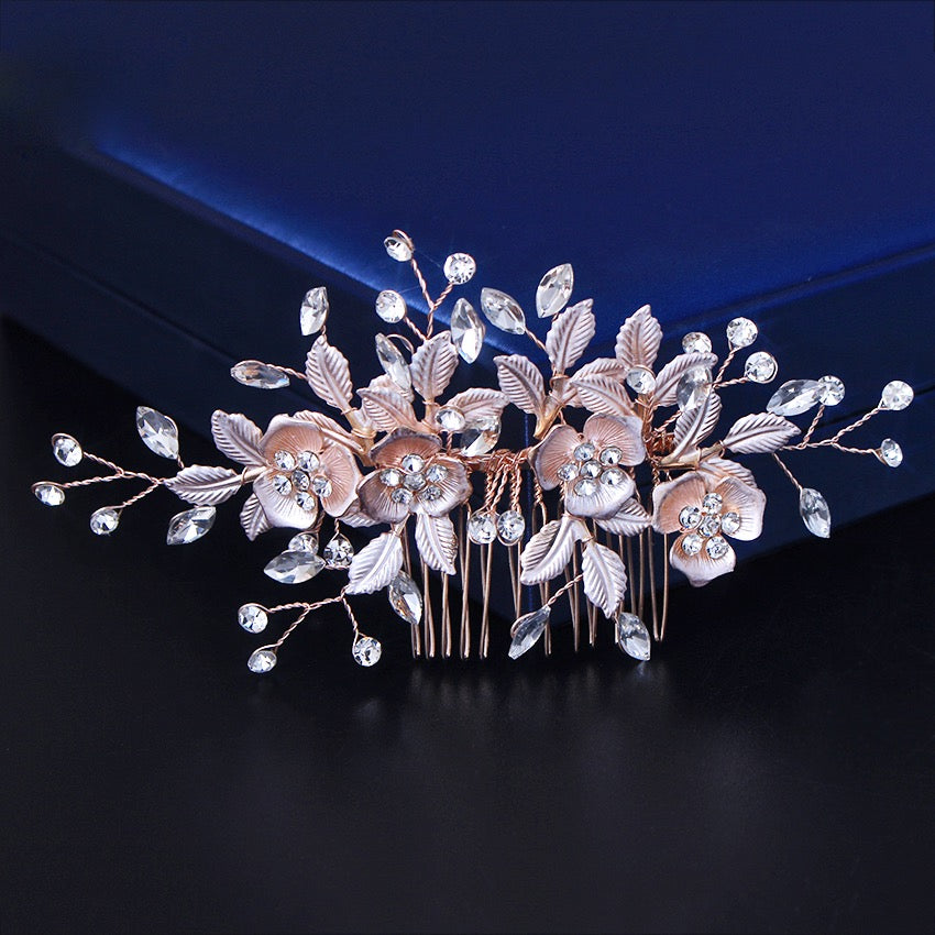 Wedding Hair Accessories - Floral Bridal Hair Comb - Available in Silver and Rose Gold