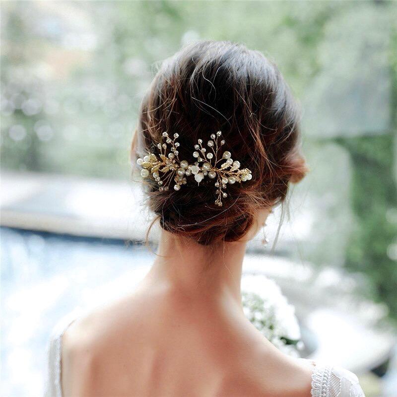 Wedding Hair Accessories - Gold Pearl and Crystal Bridal Hair Comb