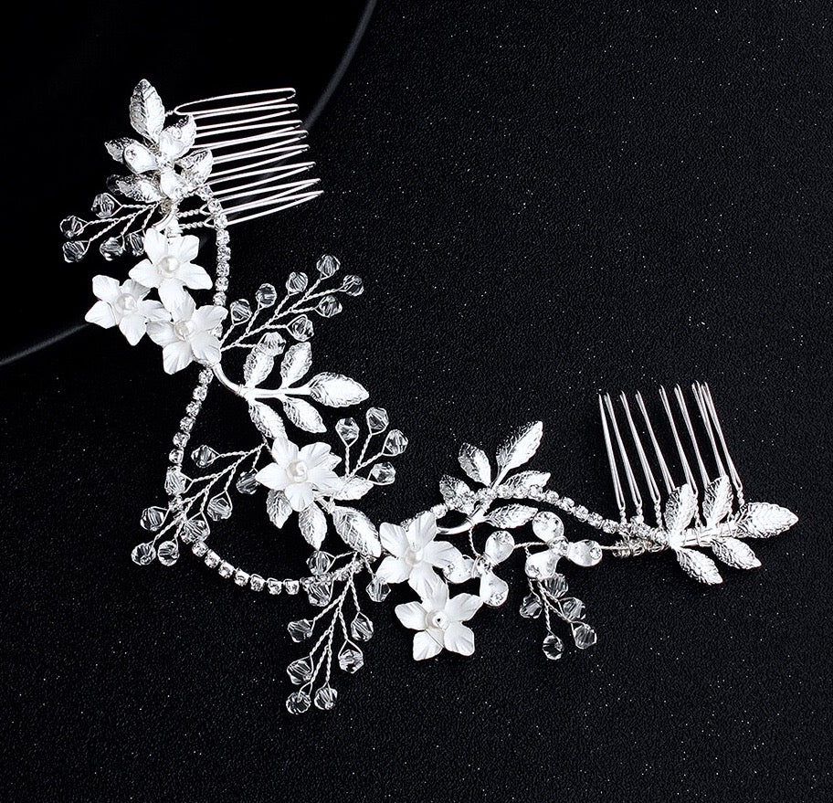 Wedding Hair Accessories - Silver Pearl and Crystal Bridal Hair Vine