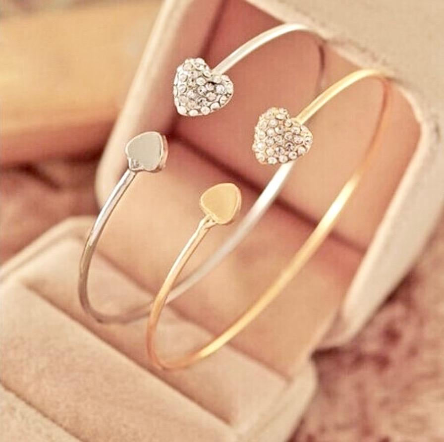 Bridal Party Gifts - Delicate Heart Bangle Bracelet - Available in Silver and Rose Gold