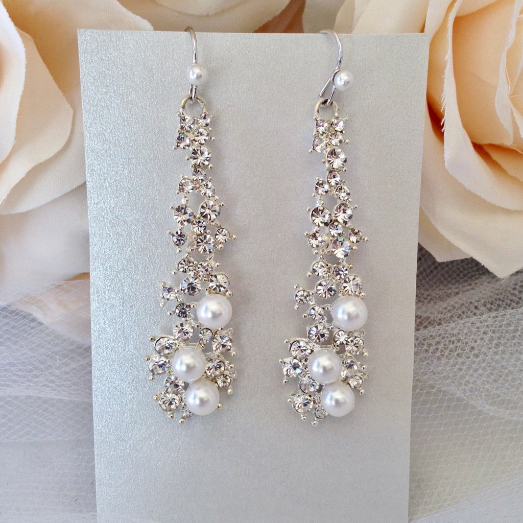 Wedding Jewelry - Pearl and Rhinestone Bridal Earrings