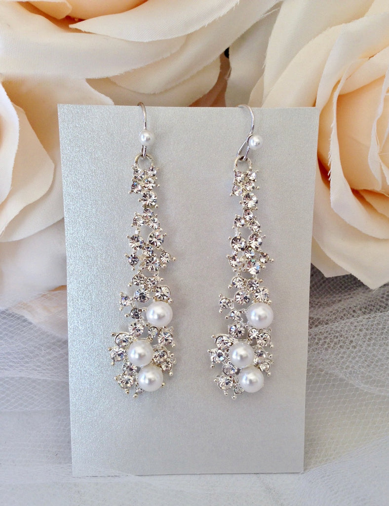 Wedding Jewelry - Pearl and Rhinestone Bridal Earrings