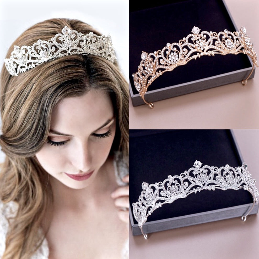 Wedding Hair Accessories - Rhinestone Bridal Tiara - Available in Rose Gold and Silver
