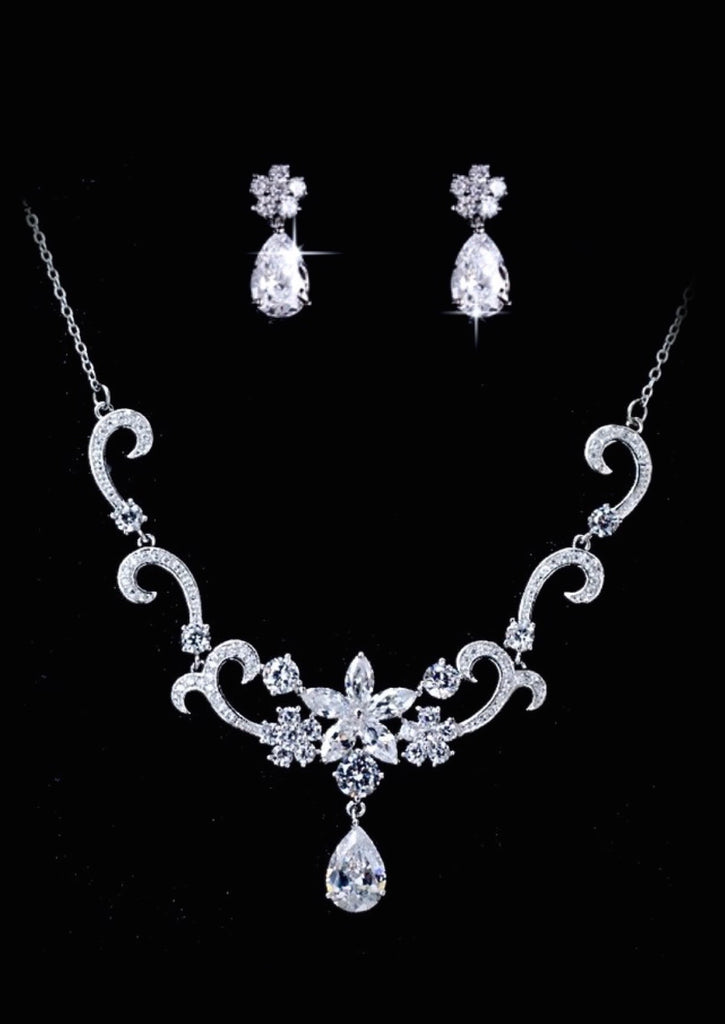 "Brooke" - Silver Cubic Zirconia Bridal Jewelry Set