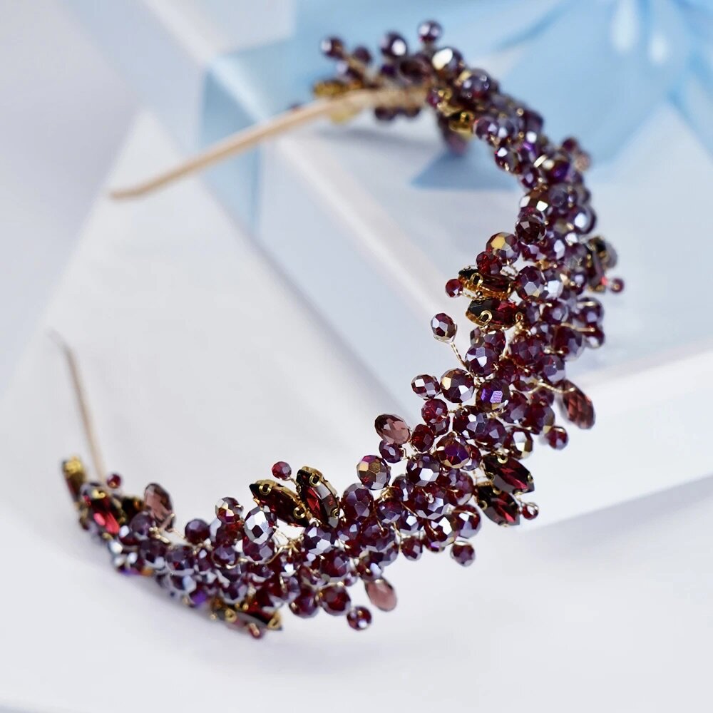 "Merlot" - Burgundy Crystal Bridal Headband