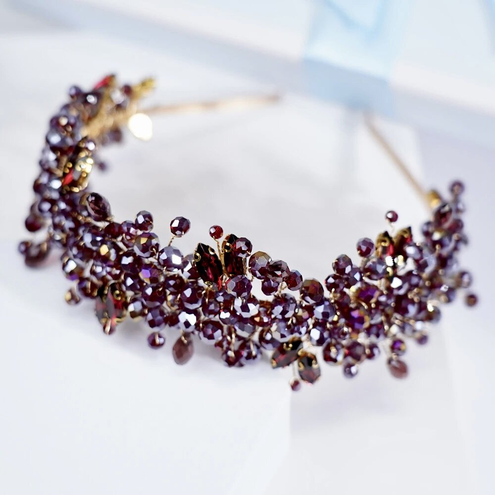 "Merlot" - Burgundy Crystal Bridal Headband