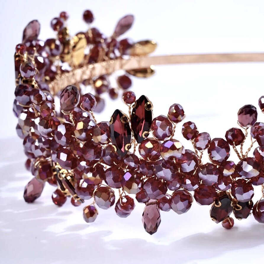 "Merlot" - Burgundy Crystal Bridal Headband