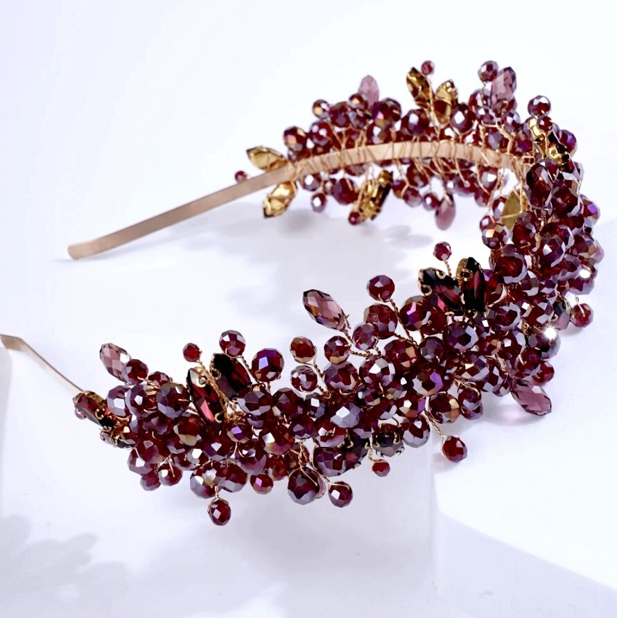 "Merlot" - Burgundy Crystal Bridal Headband