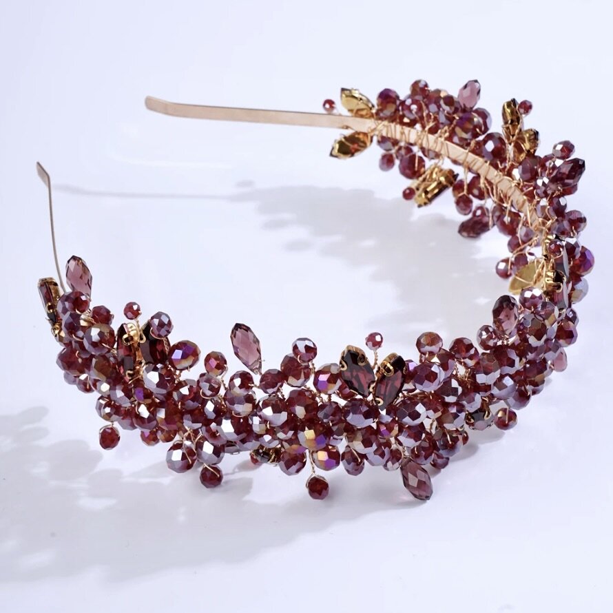 "Merlot" - Burgundy Crystal Bridal Headband