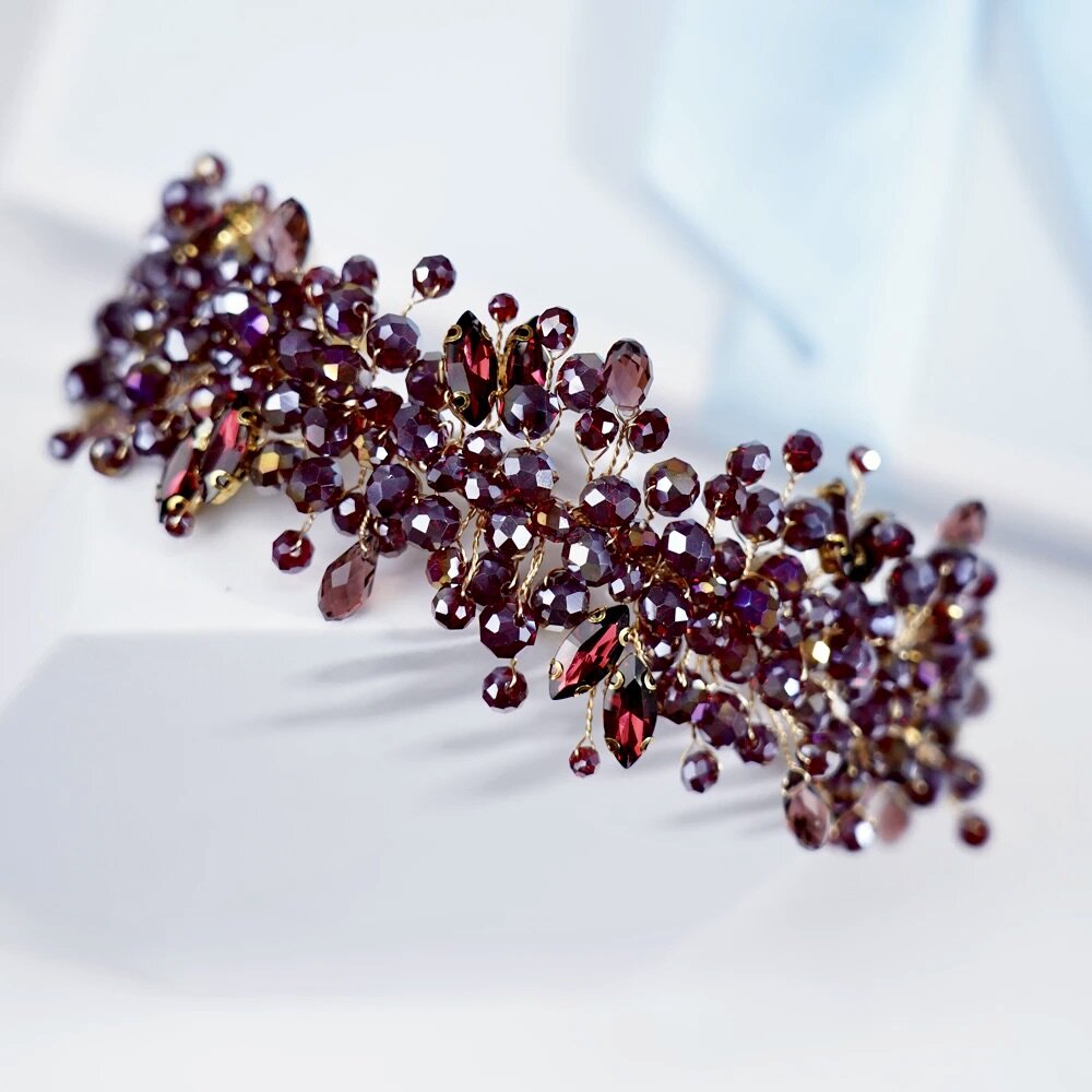 "Merlot" - Burgundy Crystal Bridal Headband