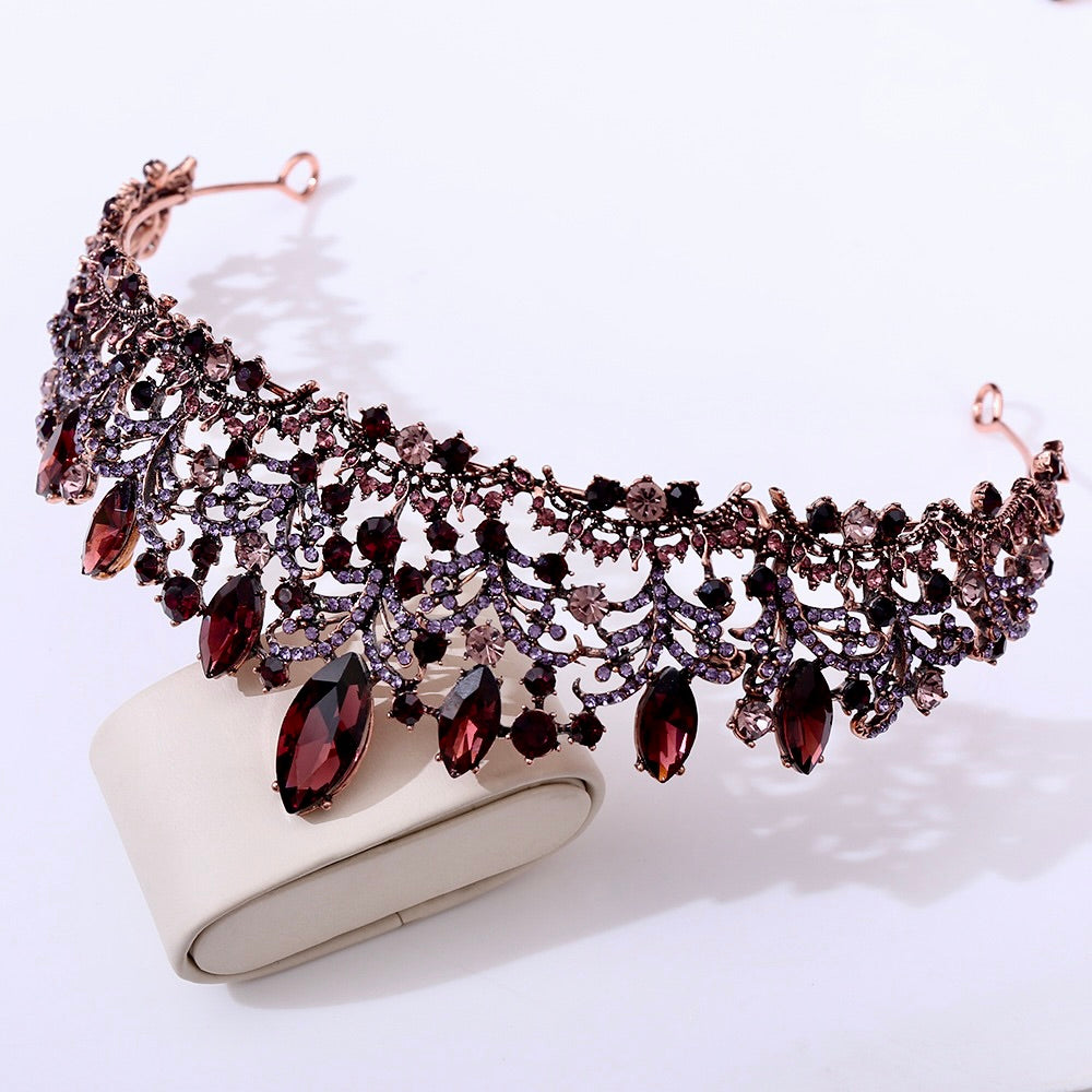 Wedding Hair Accessories - Victorian Gothic Burgundy Bridal Tiara