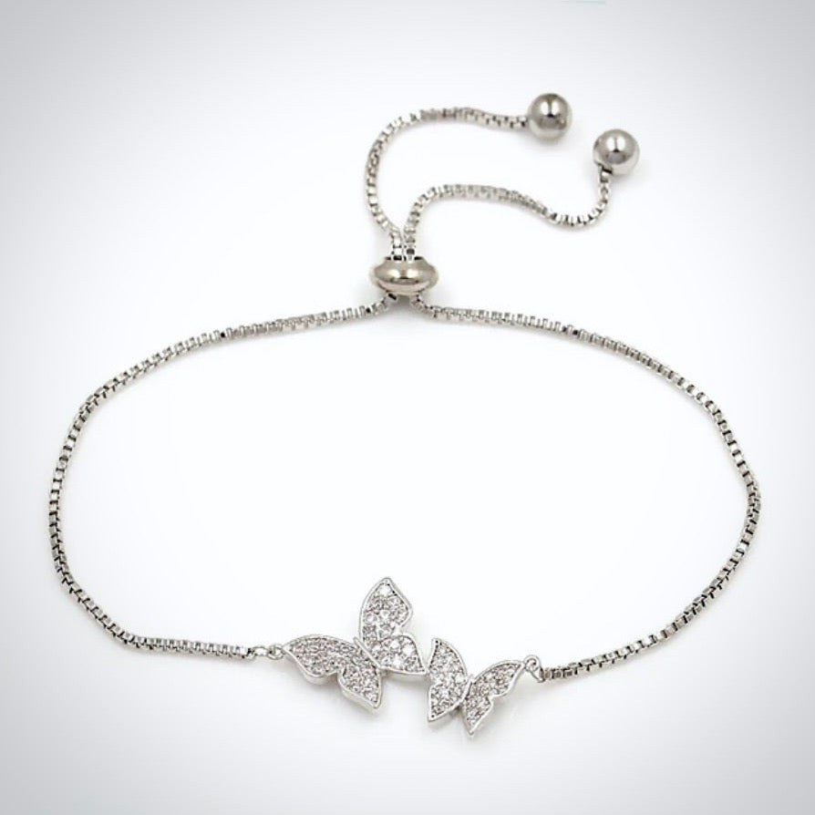 Wedding Jewelry - Butterfly CZ Adjustable Bracelet - Available in Silver and Rose Gold