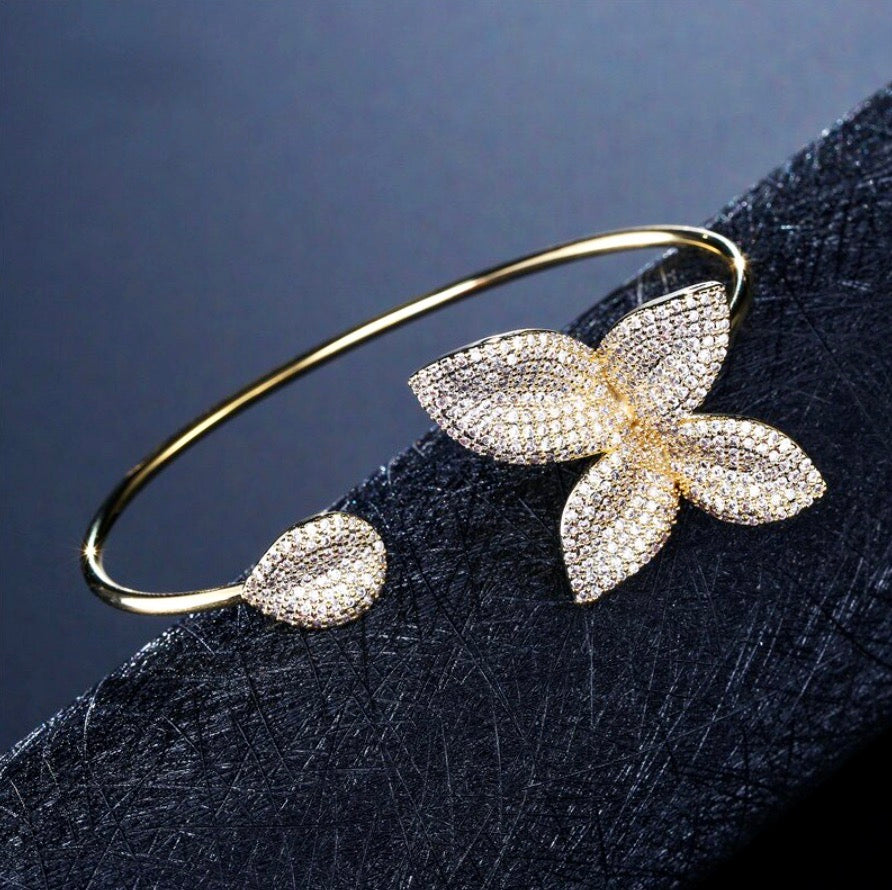 Wedding Jewelry - Cubic Zirconia Bridal Bangle Bracelet - Available in Silver and Yellow Gold