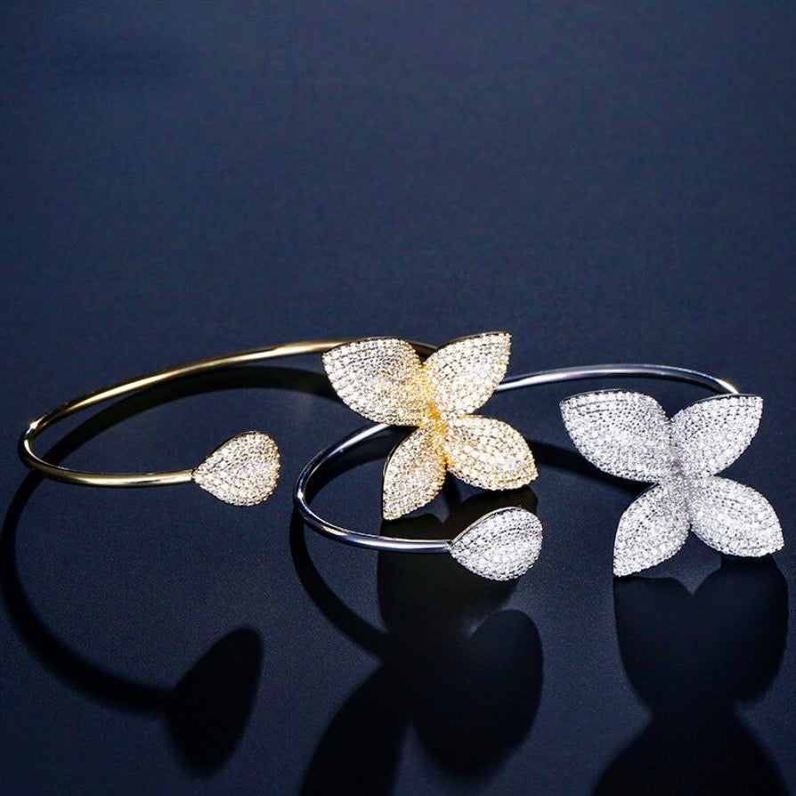 Wedding Jewelry - Cubic Zirconia Bridal Bangle Bracelet - Available in Silver and Yellow Gold