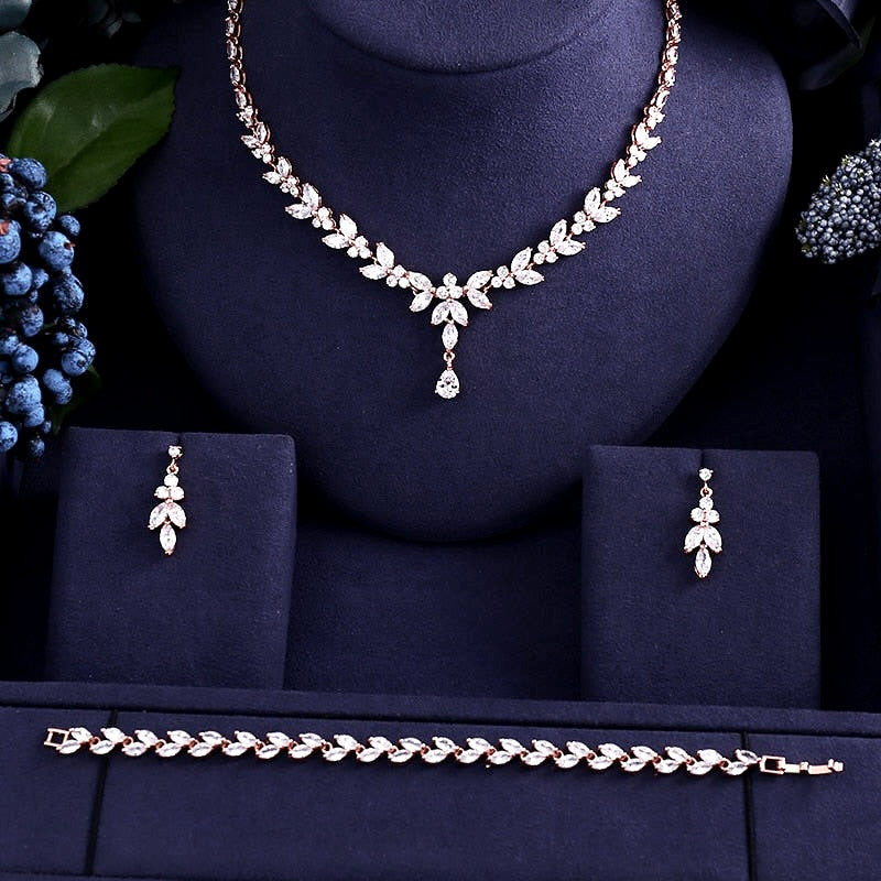 Rebecca Cubic Zirconia Bridal 3-Piece Jewelry Set Available in Silver,  Yellow Gold and Rose Gold