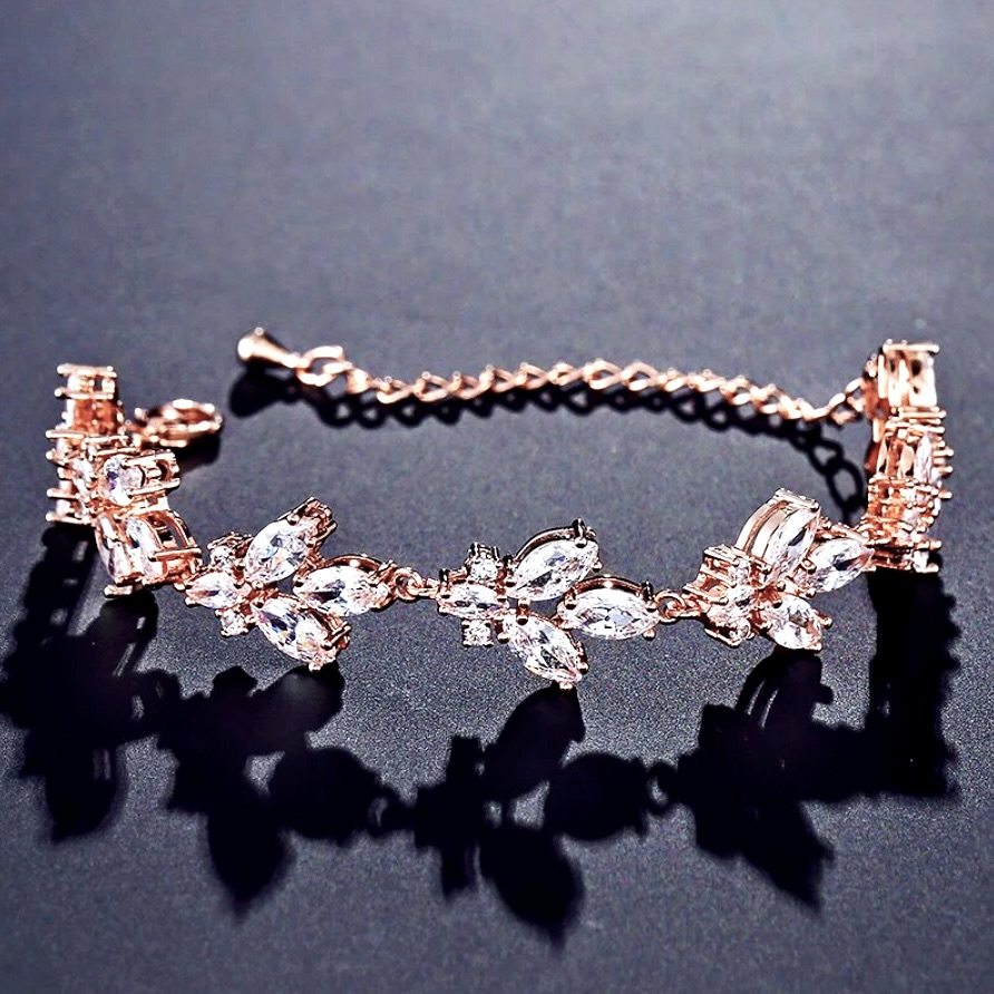 Wedding Jewelry - Cubic Zirconia Bridal Bracelet - Available in Rose Gold and Silver