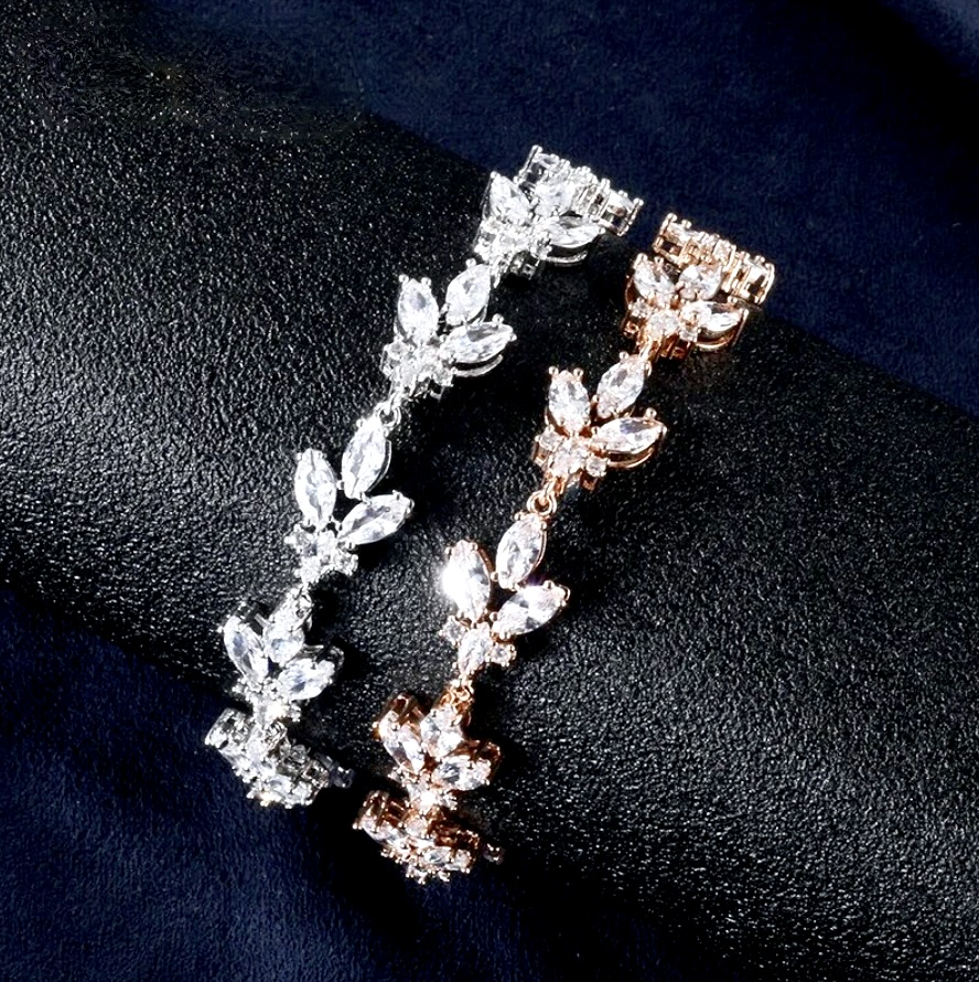 Wedding Jewelry - Cubic Zirconia Bridal Bracelet - Available in Rose Gold and Silver