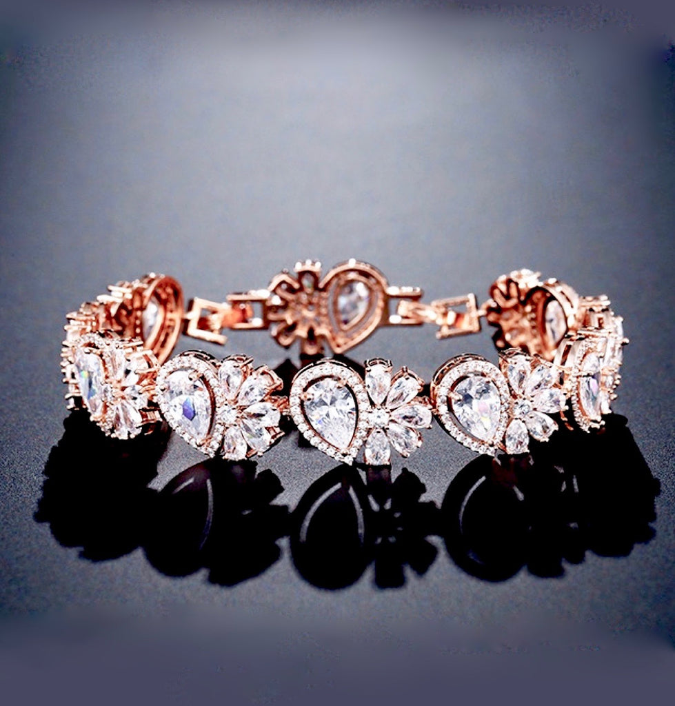 Wedding Jewelry - Cubic Zirconia Bridal Bracelet - Available in Rose Gold and Silver