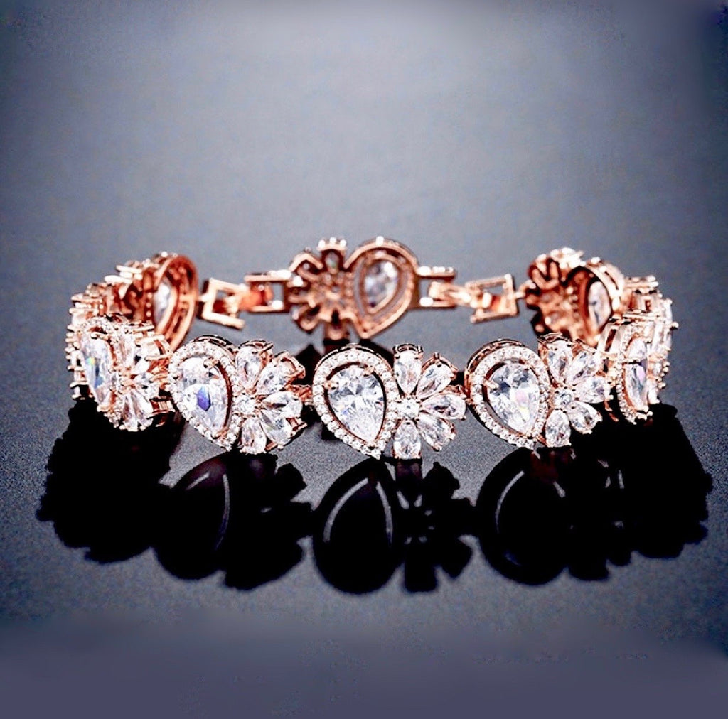 "Maureen" - Cubic Zirconia Bridal Bracelet - Available in Rose Gold and Silver