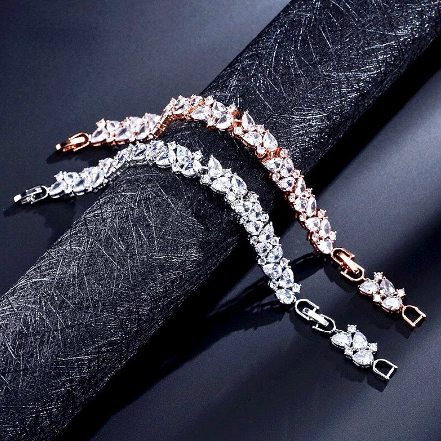 Wedding Jewelry - Cubic Zirconia Bridal Bracelet - Available in Silver, Rose Gold and Yellow Gold