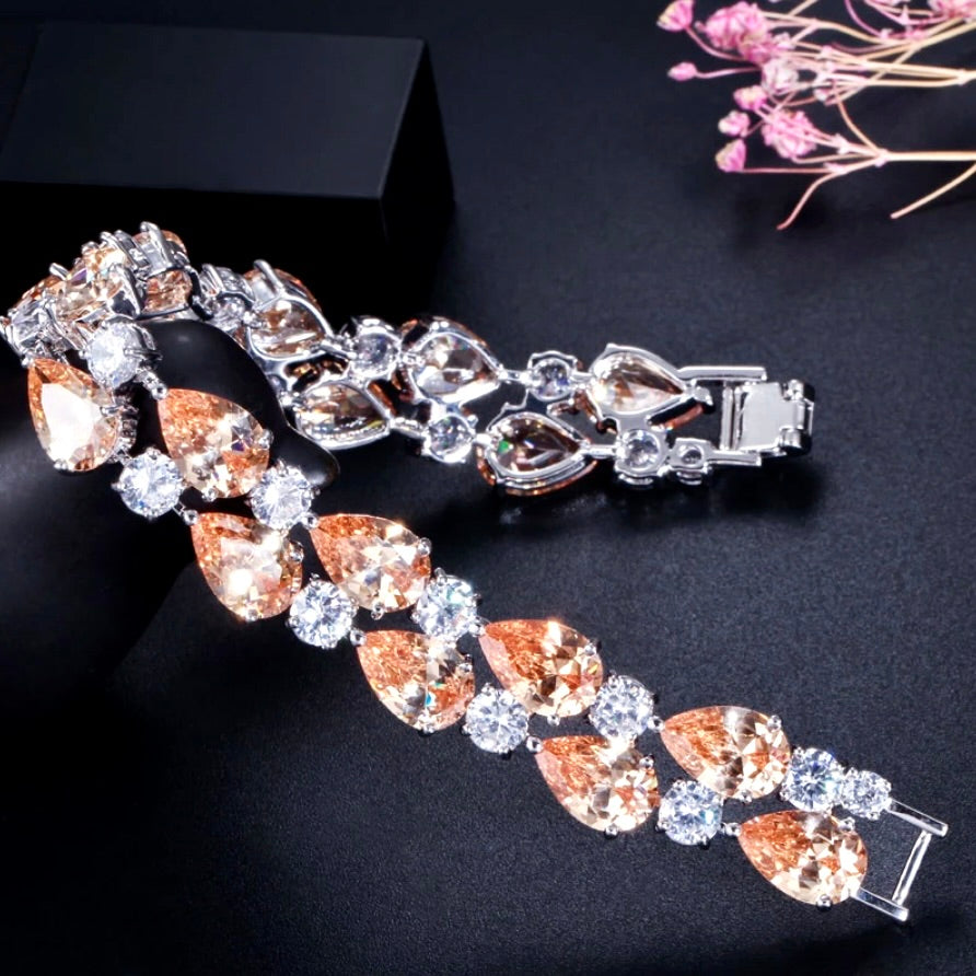 Wedding Jewelry - Cubic Zirconia Bridal Bracelet - Available in Silver and Rose Gold