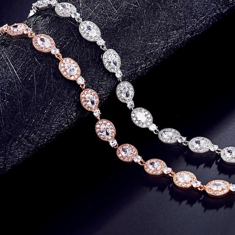 Wedding Jewelry - Cubic Zirconia Bridal Bracelet - Available in Silver, Rose Gold and Yellow Gold