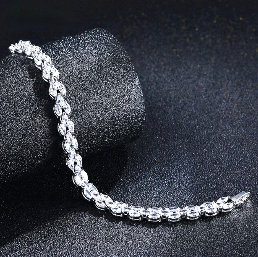 Wedding Jewelry - Cubic Zirconia Bridal Bracelet - Available in Silver, Rose Gold and Yellow Gold