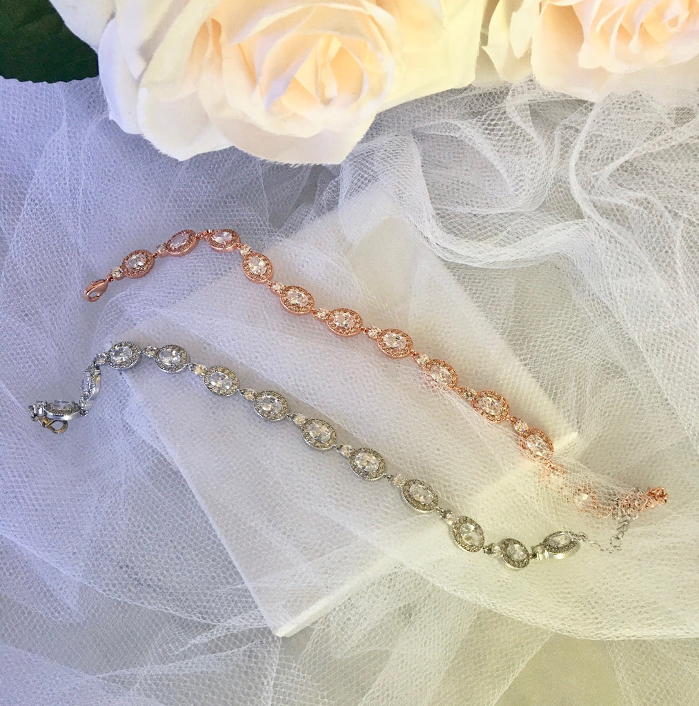 Wedding Jewelry - Cubic Zirconia Bridal Bracelet - Available in Silver, Rose Gold and Yellow Gold