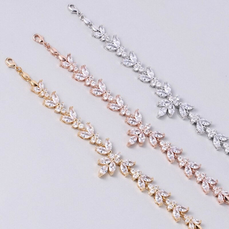 Wedding Jewelry - Cubic Zirconia Bridal Bracelet - Available in Silver, Rose Gold and Yellow Gold