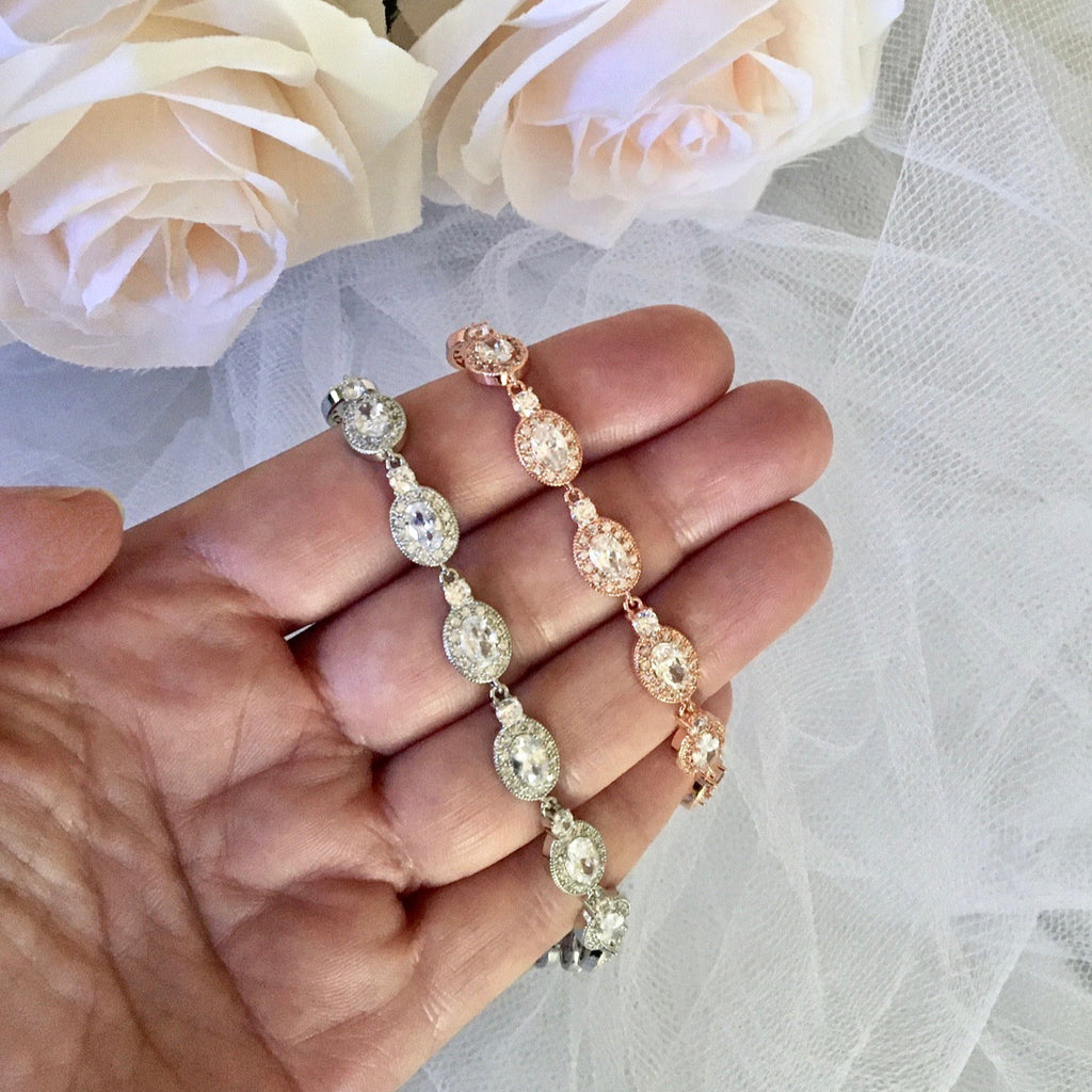 Wedding Jewelry - Cubic Zirconia Bridal Bracelet - Available in Silver, Rose Gold and Yellow Gold