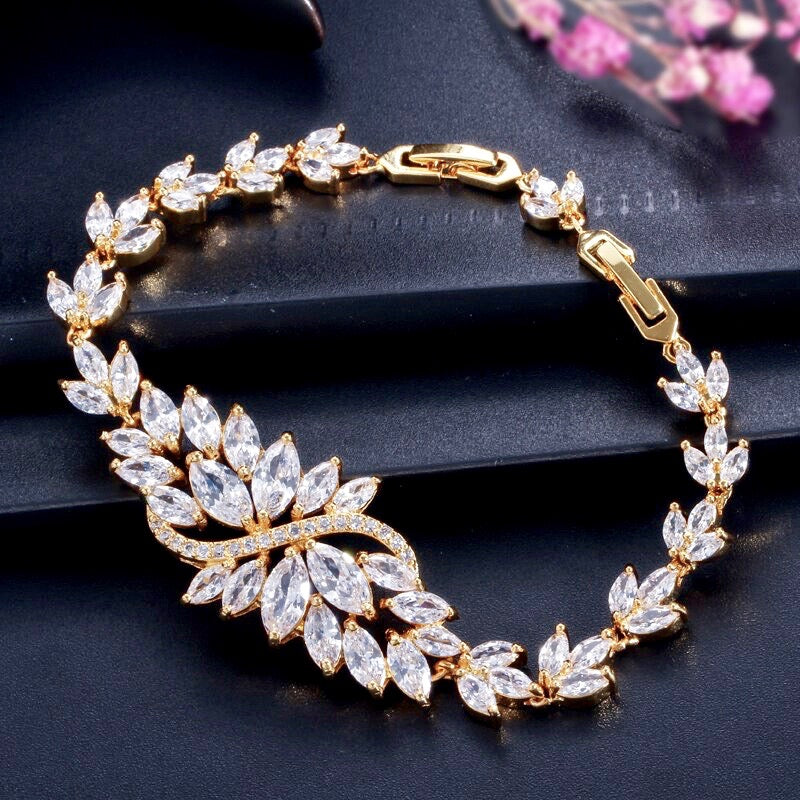 Wedding Jewelry - Cubic Zirconia Bridal Bracelet - Available in Yellow Gold, Silver and Rose Gold