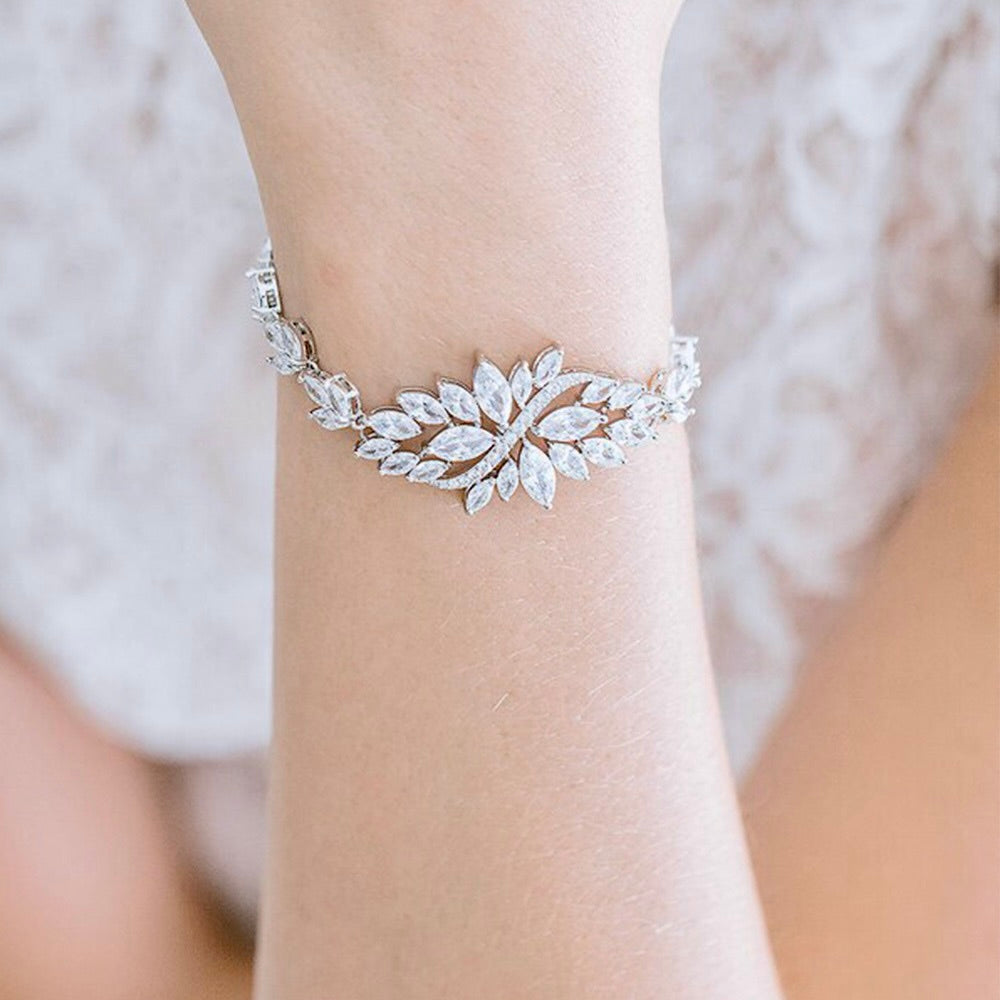 Wedding Jewelry - Cubic Zirconia Bridal Bracelet and Earrings Set