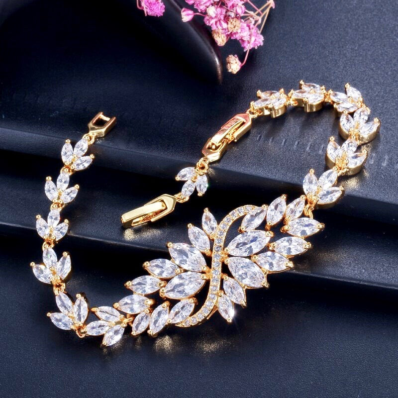Wedding Jewelry - Cubic Zirconia Bridal Bracelet - Available in Yellow Gold, Silver and Rose Gold